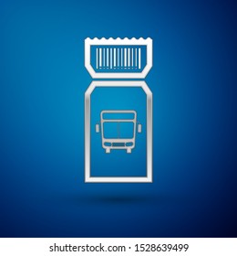 Silver Bus ticket icon isolated on blue background. Public transport ticket.  Vector Illustration