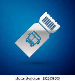 Silver Bus ticket icon isolated on blue background. Public transport ticket.  Vector Illustration