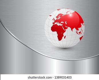 Silver business background with earth globe, vector illustration.