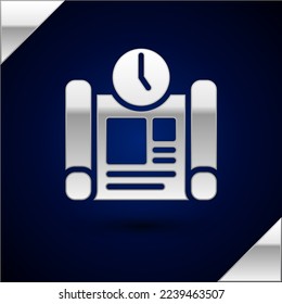 Silver Business Projekt Zeitplan Symbol einzeln auf dunkelblauem Hintergrund.  Vektorgrafik
