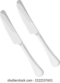 Silver butter knifes, illustration, vector on a white background.