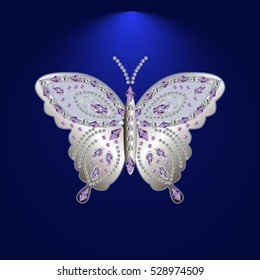 silver butterfly jewelry with precious stones
