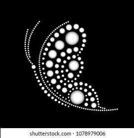 Silver butterfly on black background. Butterfly shape drawn with many dots. Dotted object for laser cut. Design 
 vector element for greeting card.