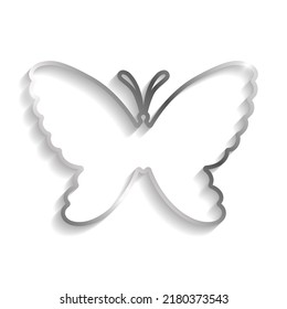 Marco plateado en forma de mariposa con sombras y resaltes aislados en un fondo blanco.