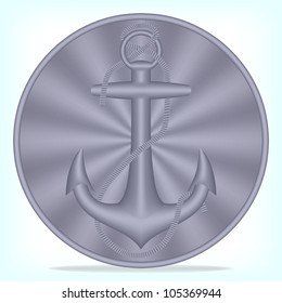 Silver button with an anchor, vector, 10eps.