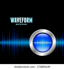 Silver button with blue sound or music wave sign