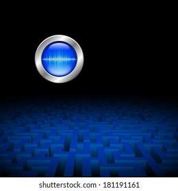 Silver button with blue sound wave sign with dark labyrinth
