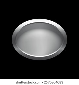 Silver button of ellipse shape with frame vector illustration. Realistic isolated website element, platinum glossy label for game UI, oval badge of navigation menu with light effect on border.