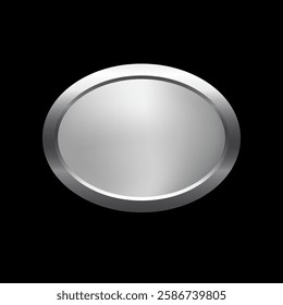 Silver button of ellipse shape with frame vector illustration. Realistic isolated website element, platinum glossy label for game UI, oval badge of navigation menu with light effect on border.