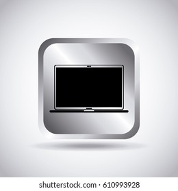 silver button with laptop computer icon over white background. vector illustration