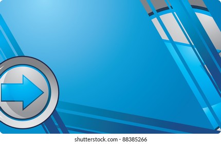 Silver button on the abstract blue background. Vector