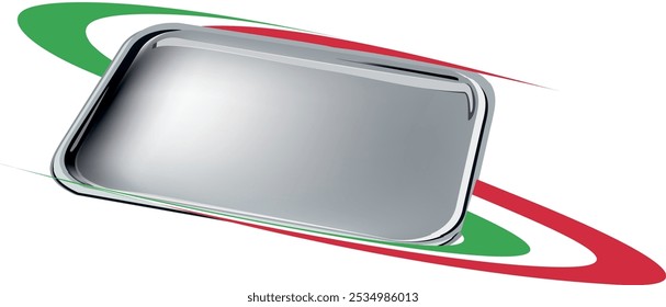 Silver button with rounded corners surrounded by italian flag colored stripes