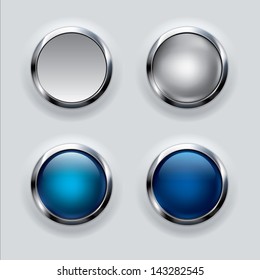 silver button set on gray background 