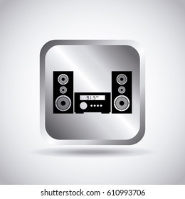 silver button with stereo device icon over white background. vector illustration