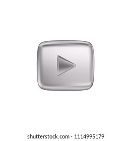 Silver button video player. Vector illustration.