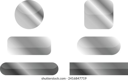 Silver buttons. Collection of matted shaped signs. Vector illustration isolated on white
