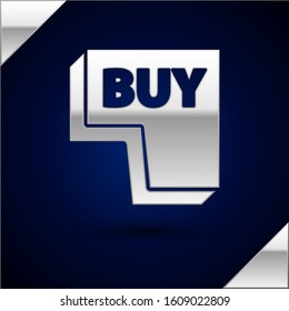 Silver Buy button icon isolated on dark blue background.  Vector Illustration