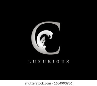 Silver C Luxury Logo Icon, C Wave Letter Logo Design.