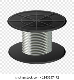 Silver cable coil spools mockup. Realistic illustration of silver cable coil spools vector mockup for on transparent background