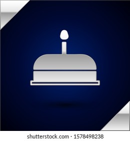 Silver Cake with burning candles icon isolated on dark blue background. Happy Birthday.  Vector Illustration