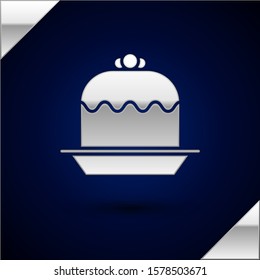 Silver Cake icon isolated on dark blue background. Happy Birthday.  Vector Illustration