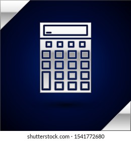 Silver Calculator icon isolated on dark blue background. Accounting symbol. Business calculations mathematics education and finance.  Vector Illustration