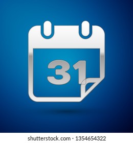 Silver Calendar icon isolated on blue background. Vector Illustration