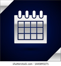 Silver Calendar icon isolated on dark blue background. Event reminder symbol.  Vector Illustration