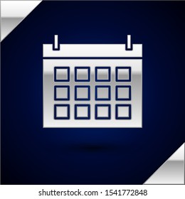 Silver Calendar icon isolated on dark blue background. Event reminder symbol.  Vector Illustration