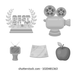 Silver camera. A bronze prize in the form of a TV and other types of prizes.Movie award,sset collection icons in monochrome style vector symbol stock illustration web.