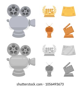 Silver camera. A bronze prize in the form of a TV and other types of prizes.Movie award,sset collection icons in cartoon,monochrome style vector symbol stock illustration web.
