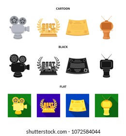 Silver camera. A bronze prize in the form of a TV and other types of prizes.Movie award,sset collection icons in cartoon,black,flat style vector symbol stock illustration web.