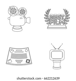 Silver camera. A bronze prize in the form of a TV and other types of prizes.Movie award,sset collection icons in outline style vector symbol stock illustration web.