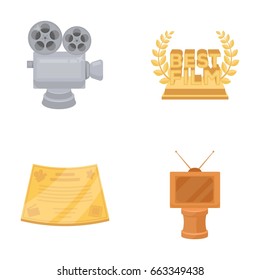 Silver camera. A bronze prize in the form of a TV and other types of prizes.Movie award,sset collection icons in cartoon style vector symbol stock illustration web.