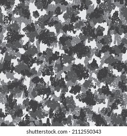 Silver Camouflage Seamless Pattern. White Seamless Abstract Graphic Design. Light Seamless Soldier Graphic Clouds. Monochrome Repeated Camo Vector Background. Camouflage Grunge