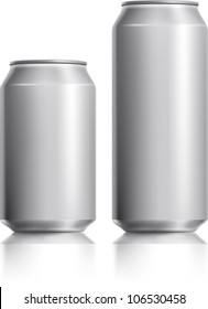 Silver can vector visual 330 ml & 500 ml, ideal for beer, lager, alcohol, soft drink, soda, fizzy pop, lemonade, cola, energy drink, juice, water etc. Drawn with mesh tool. Fully adjustable & scalable