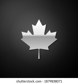 Silver Canadian maple leaf icon isolated on black background. Canada symbol maple leaf. Long shadow style. Vector.