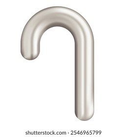 Silver candy cane illustration. Sleek metallic design in a modern silver finish, perfect for minimalistic holiday decorations and sophisticated Christmas themes.