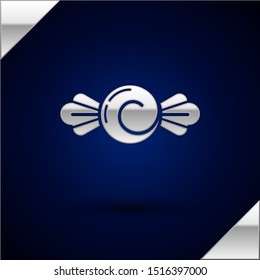 Silver Candy icon isolated on dark blue background. Happy Halloween party.  Vector Illustration