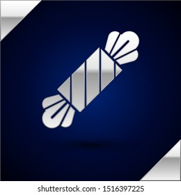 Silver Candy icon isolated on dark blue background. Happy Halloween party.  Vector Illustration