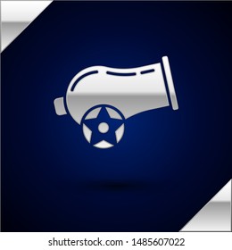 Silver Cannon icon isolated on dark blue background.  Vector Illustration