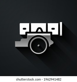 Silver Cannon icon isolated on black background. Long shadow style. Vector