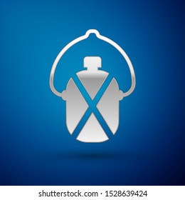 Silver Canteen water bottle icon isolated on blue background. Tourist flask icon. Jar of water use in the campaign.  Vector Illustration