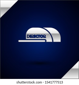 Silver Cap with inscription director icon isolated on dark blue background.  Vector Illustration