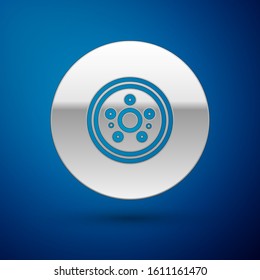 Silver Car brake disk icon isolated on blue background.  Vector Illustration