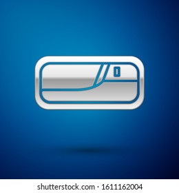 Silver Car door handle icon isolated on blue background.  Vector Illustration