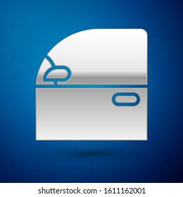 Silver Car door icon isolated on blue background.  Vector Illustration