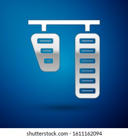 Silver Car gas and brake pedals icon isolated on blue background.  Vector Illustration