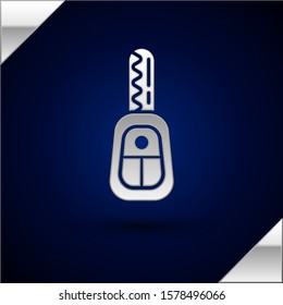 Silver Car key with remote icon isolated on dark blue background. Car key and alarm system.  Vector Illustration