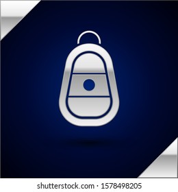 Silver Car key with remote icon isolated on dark blue background. Car key and alarm system.  Vector Illustration